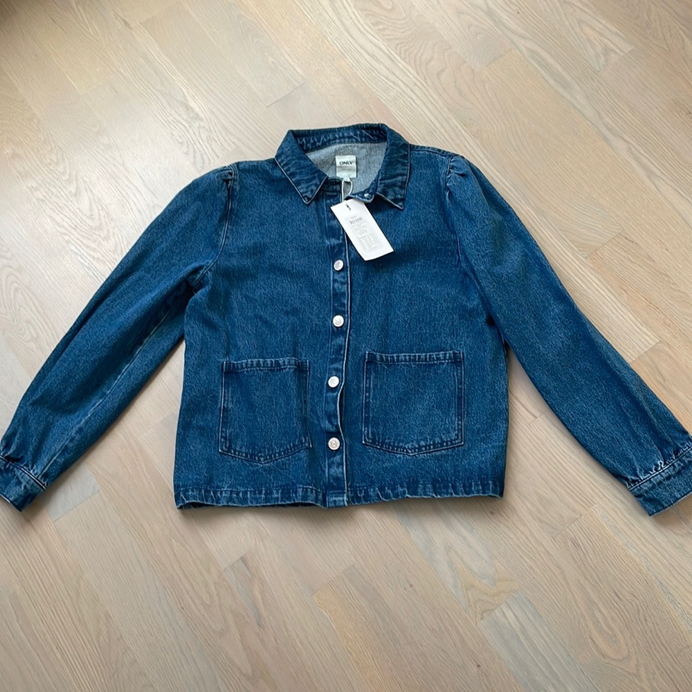 NWT Only Blue Denim Jacket with Puff Sleeves